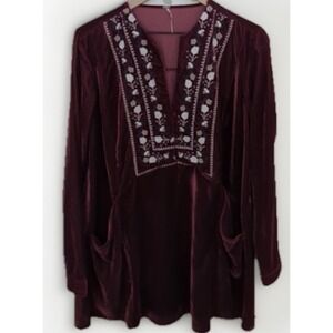 Free People Always Forever Velvet Velour Floral Flower Embroidered Tunic Dress S